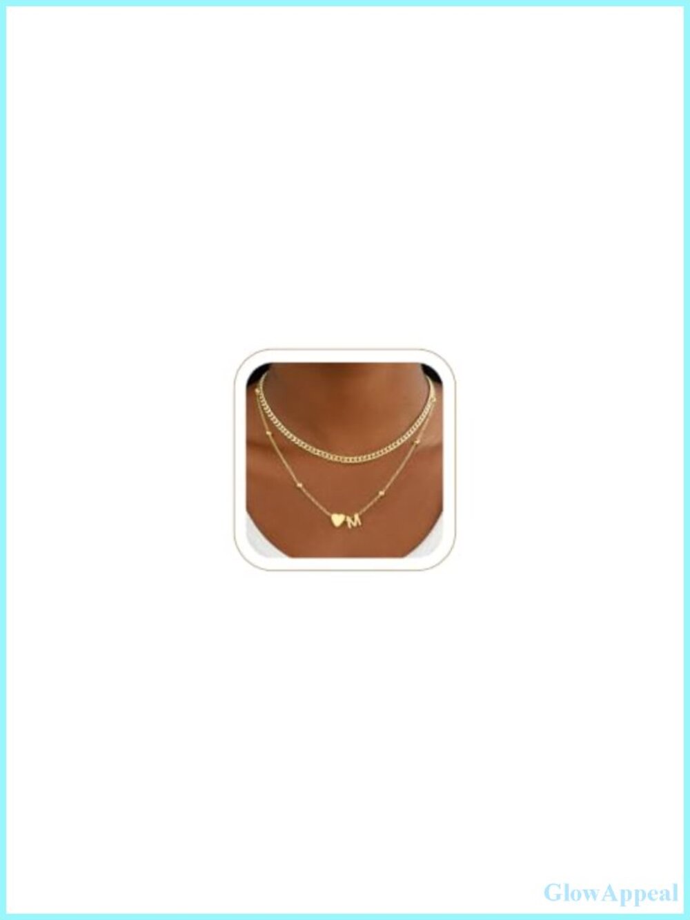 14K Gold Plated Initial Necklace Letter M Heart Pendant Layered Chain